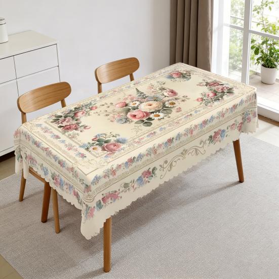 Мексиканская Цветочная Скатерть Прямоугольная Скатерть с Узором в Стиле Народного Искусства с Зубчатым Краем Цветная Цветочная Покрышка для Обеденного Стола Декор для Вечеринки