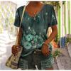 Summer V-neck 3D Animal Flower Printed Top Fashionable Casual Short Sleeved Women's T-shirts