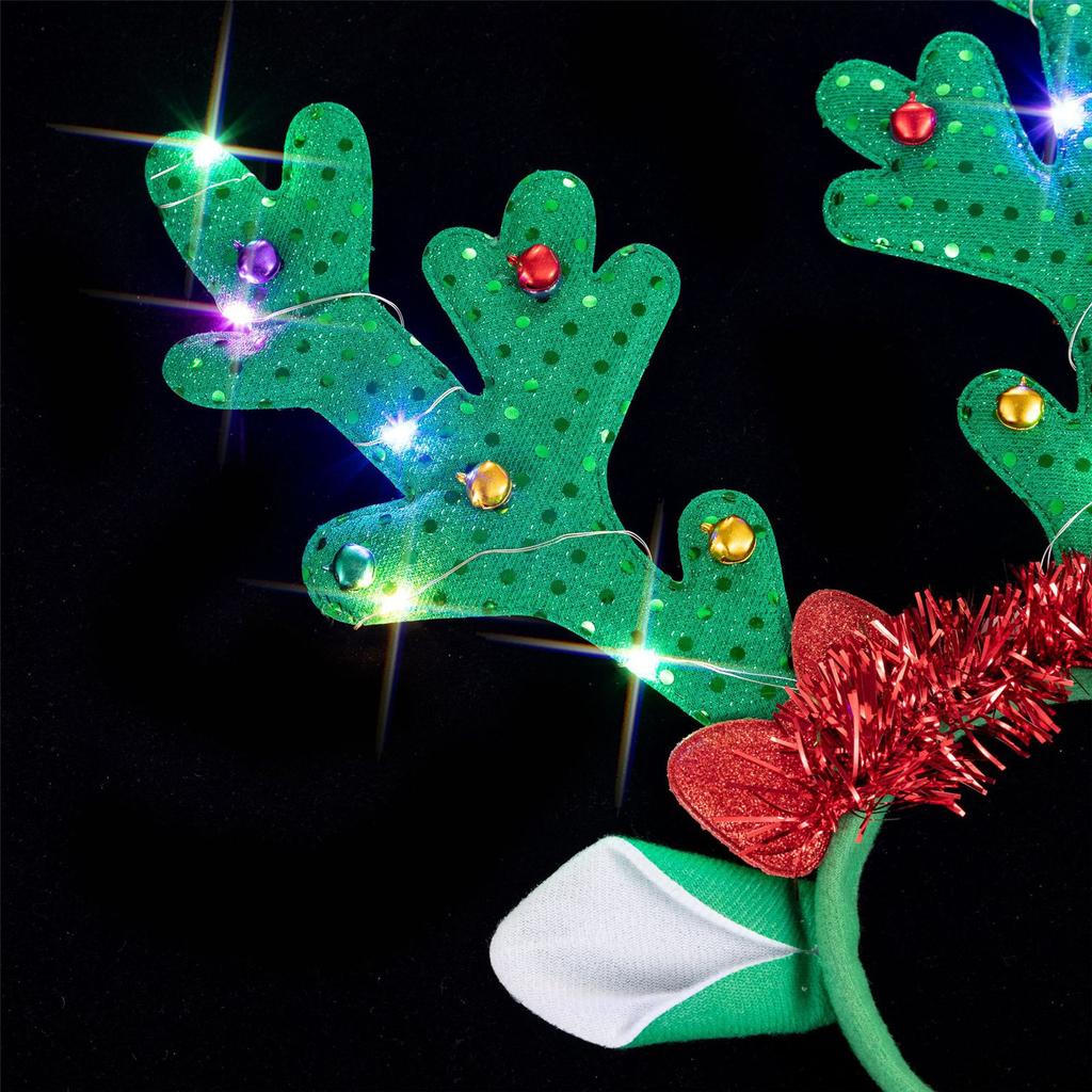 Christmas Reindeer Horn Headbands Glitter LED Hair Hoop for Christmas Headpiece Fancy Dress Party Supplies