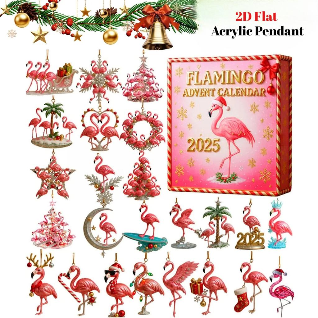 Flamingo Advent Countdown Calendar 2D Flat Acrylic Flamingo Christmas Ornaments for Flamingo Lovers Collectors and Holiday Gifts