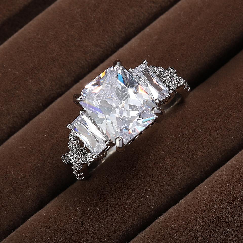 ZAKOL Classic Clear Geometric Cubic Zirconia Wedding Ring for Women Brilliant Sparkling Engagement Party Zircon Gifts