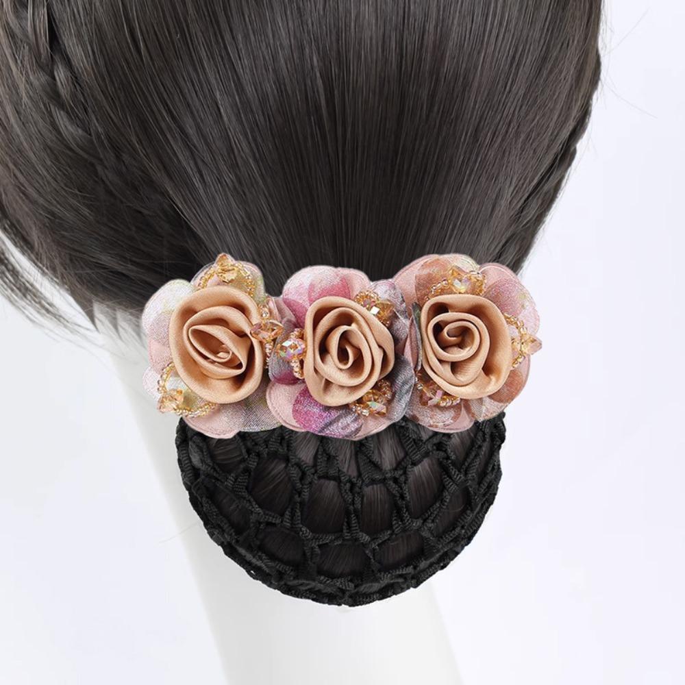Updo Styling Tool Flower Hair Net with Spring Clip Net Pocket Headdress For Work Use