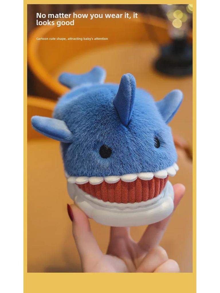 Детские милые хлопковые тапочки с рисунком акулы для мальчиков и девочек - домашние тапочки на толстой подошве для осени и зимы