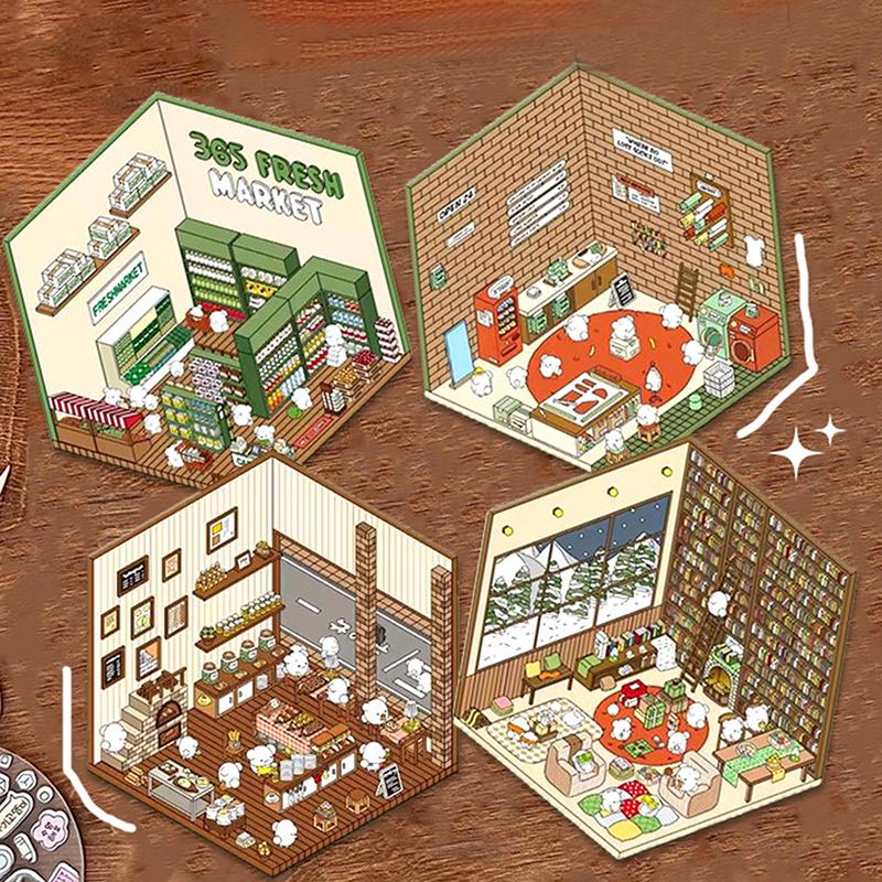 1 набор забавных наклеек для супермаркета, выпечки, милых корейских мультяшных сцен для взрослых и детей, снятие стресса, сделай сам, 3D-наклейки для дома