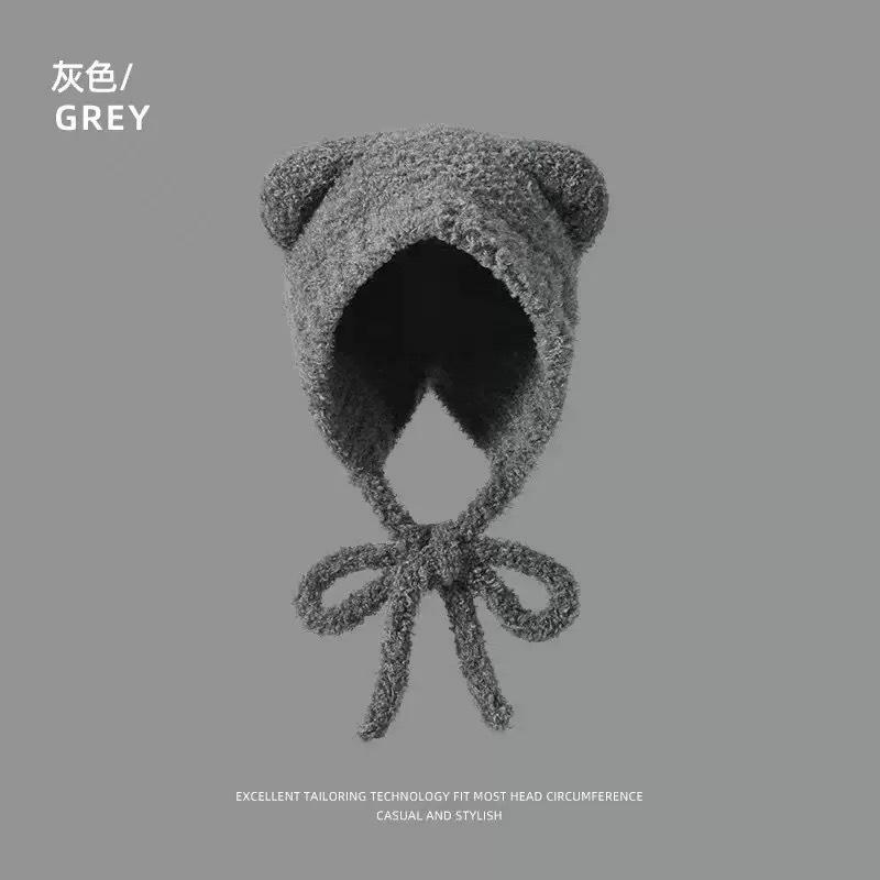 Winter Handmade Fashion Fringed Ball Wool Hat Thickened Thermal Bald Hat Women's Ear Protectors Straps Knitted Hat Tide