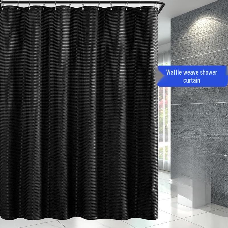 Yicang Black Waffle Weave Jacquard Shower Curtain