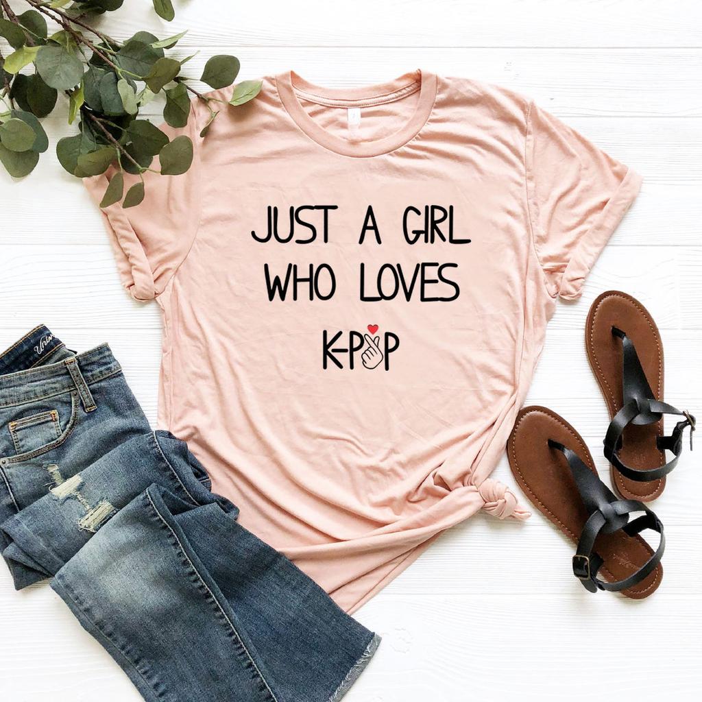 Футболка Just A Girl Who Love Kpop, корейская футболка Finger Love, милая футболка Kpop, подарок Kpop, женские футболки с коротким рукавом, повседневный топ