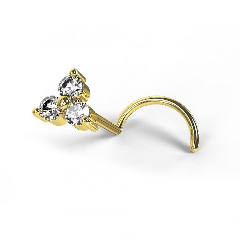KODY PIERCING Пирсинг из 14-каратного золота с трехлепестковым цветком и винтом для носа - качественный пирсинг
