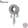 Bamoer Jewelry Retro Feather Charm 925 Sterling Silver Shiny Zircon Bead Fit Original Bracelet