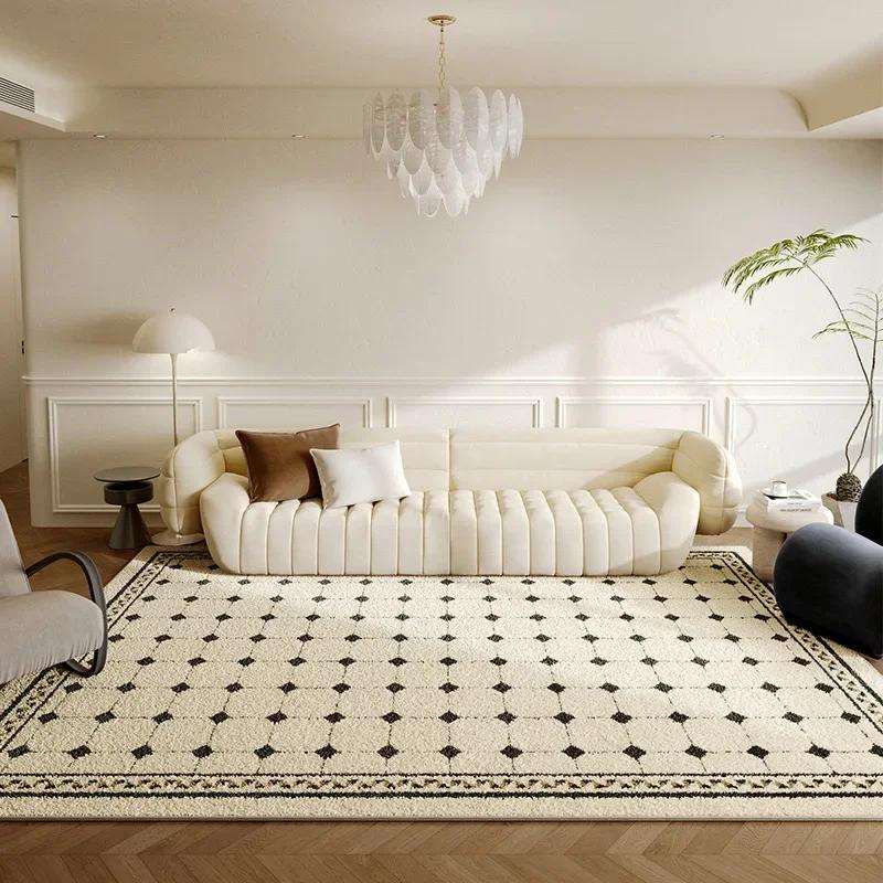 Modern Clover Dot Area Rug, Soft Beige Black Non-Slip Floor Carpet for Living Room, Bedroom Aesthetic Home