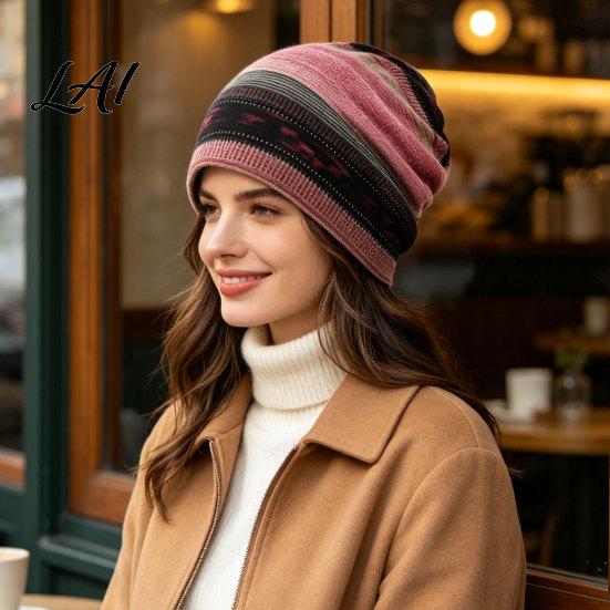 Versatile Lazy Style Hair Tie Women's Geometry Print Slouchy Hat Casual Soft Stretch Skull Hat for Women Cap Warm Cancer Chemo Headwear Outdoor