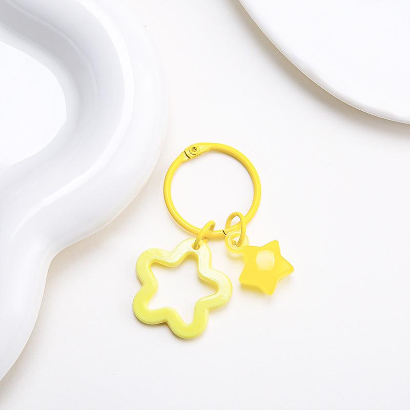 Metal Open Ring Keyrings Colorful Resin Five-Pointed Star Bell Pendant Keychain For Women Girl Car Hanging Trinket Key Holder