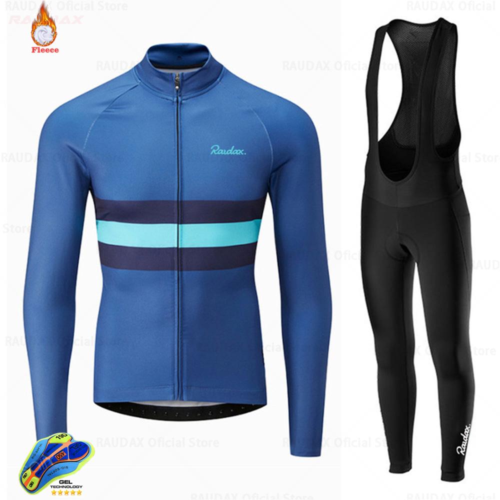 2027 Our Team Raudax Cycling Jersey Set Road Bike Winter Cycling Clothing MTB Cycling Bib Pants Men Ropa Ciclismo Thermal Fleece