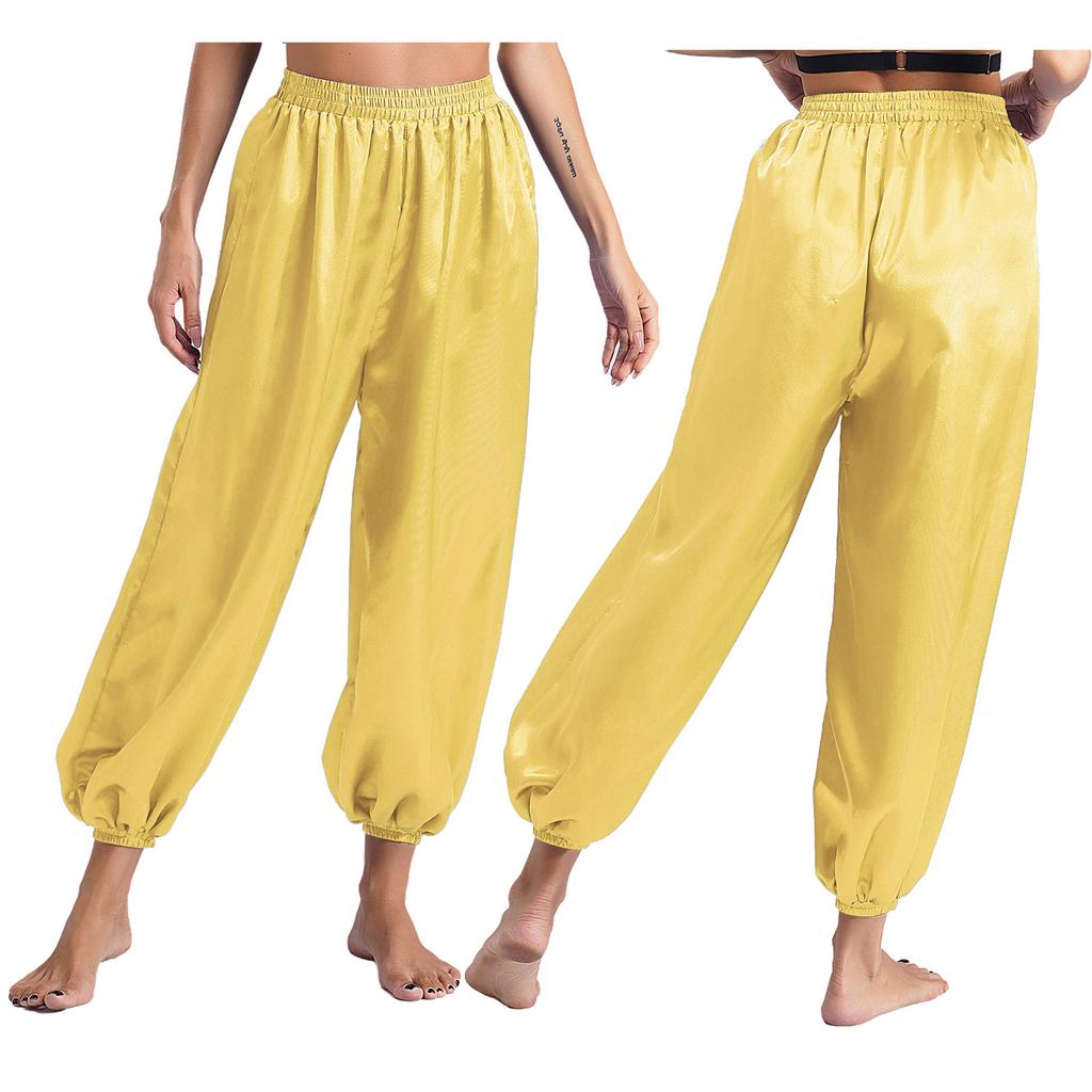 Брюки-шаровары для танца живота, повседневные, свободные, однотонные, атласные, брюки, индийский/арабский костюм на Хэллоуин, свободные брюки, шаровары