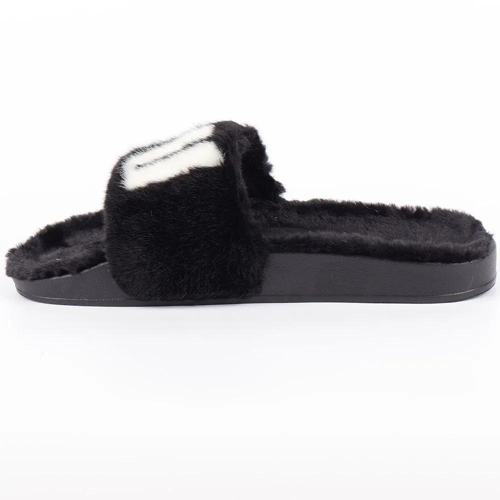 Puma Lead Cat 2.0 Fuzz WNS Slippers 38731301 Black Fur Slippers Fur Shoes Winter Warm Shoes for Indoors and Outdoors