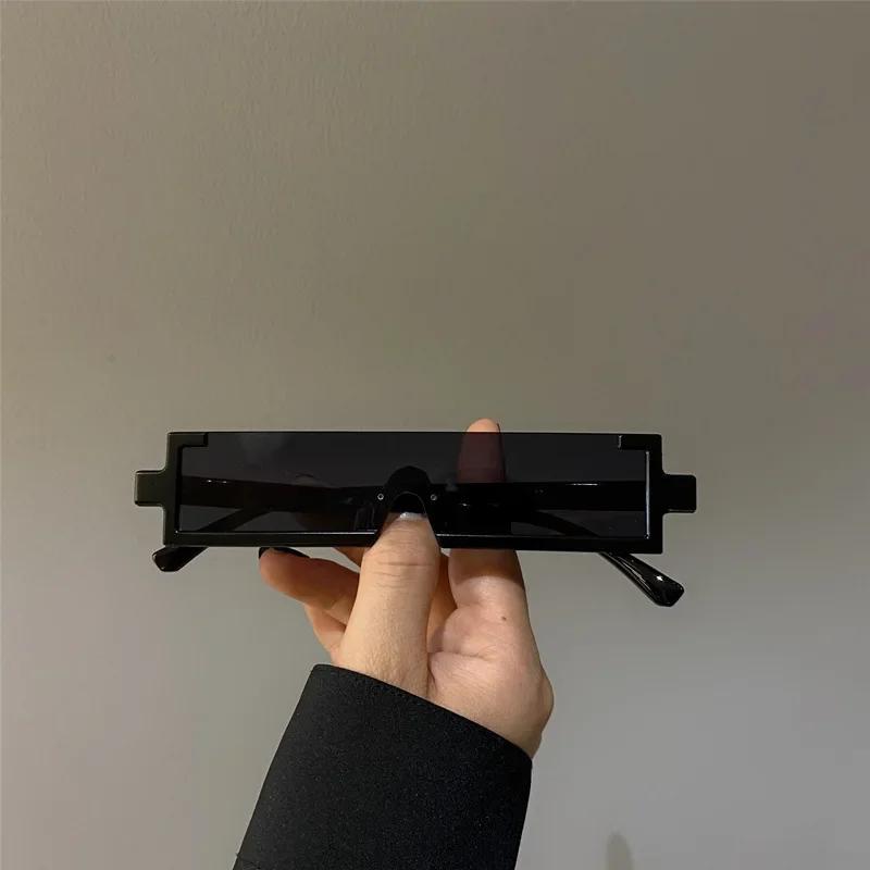 Солнцезащитные очки в стиле хай-тек, с футуристическим ощущением, металлические прямоугольные интегрированные солнцезащитные очки, нейтральные солнцезащитные очки с маленькой оправой для женщин