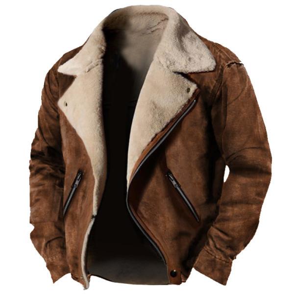 Winter Thick Mens Jacket Men Warm Faux Leather Warm Coats Fashion Turn Down Collar Contrasting Color Man Suede Fur Jacket