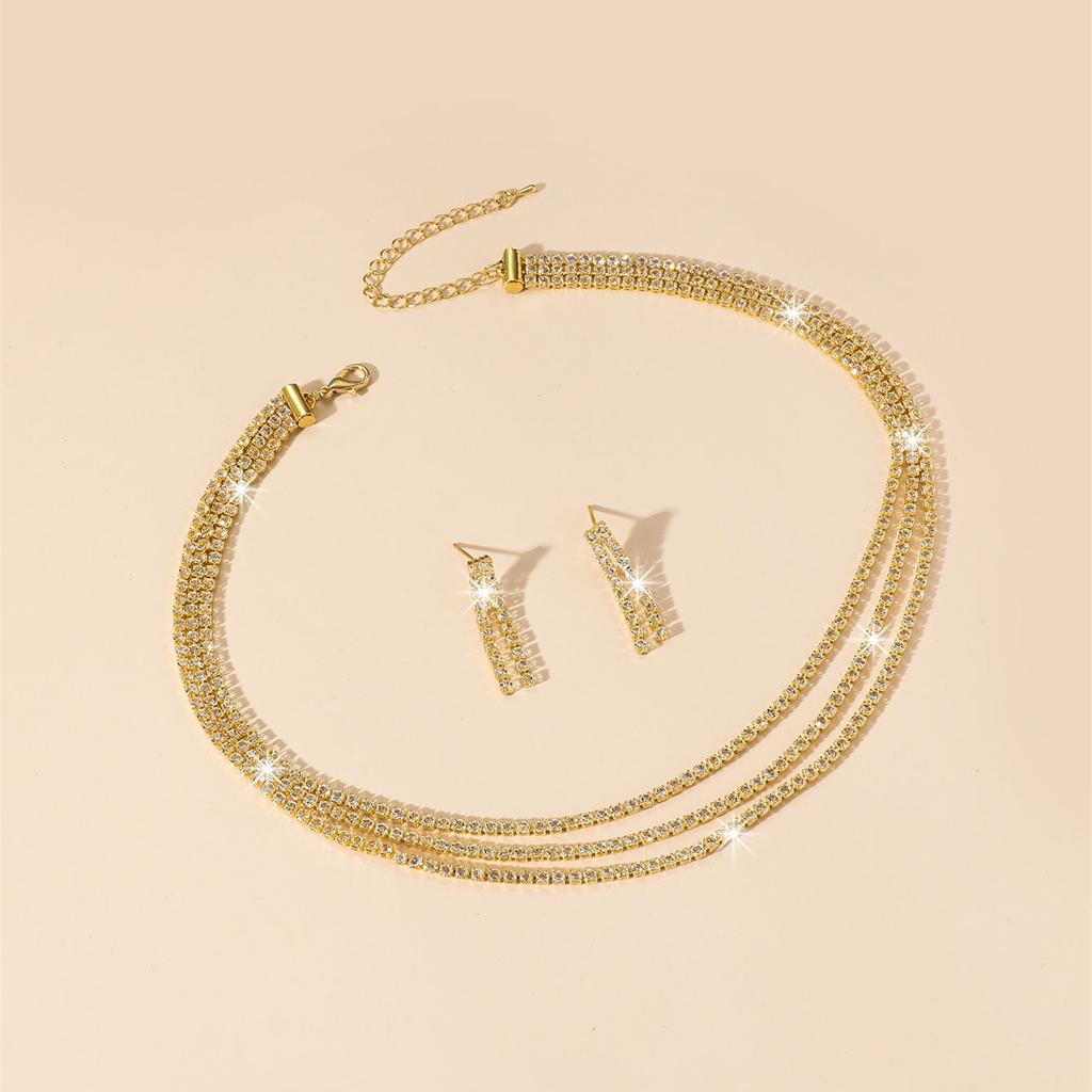 High-Grade Shiny Necklace Earrings Two-Piece Wedding Dress Accessories Fashion Bridal Jewellery Set Street Earrings Necklace