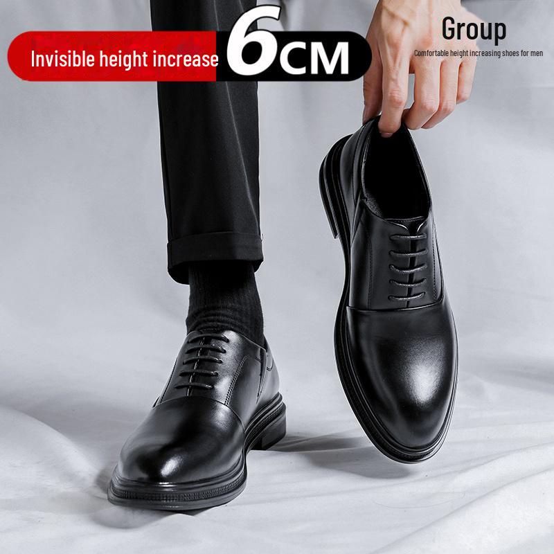 Мужские туфли 2024 года из черной кожи, увеличивающие рост, 10 см, формальные и повседневные, дышащий зимний дизайн