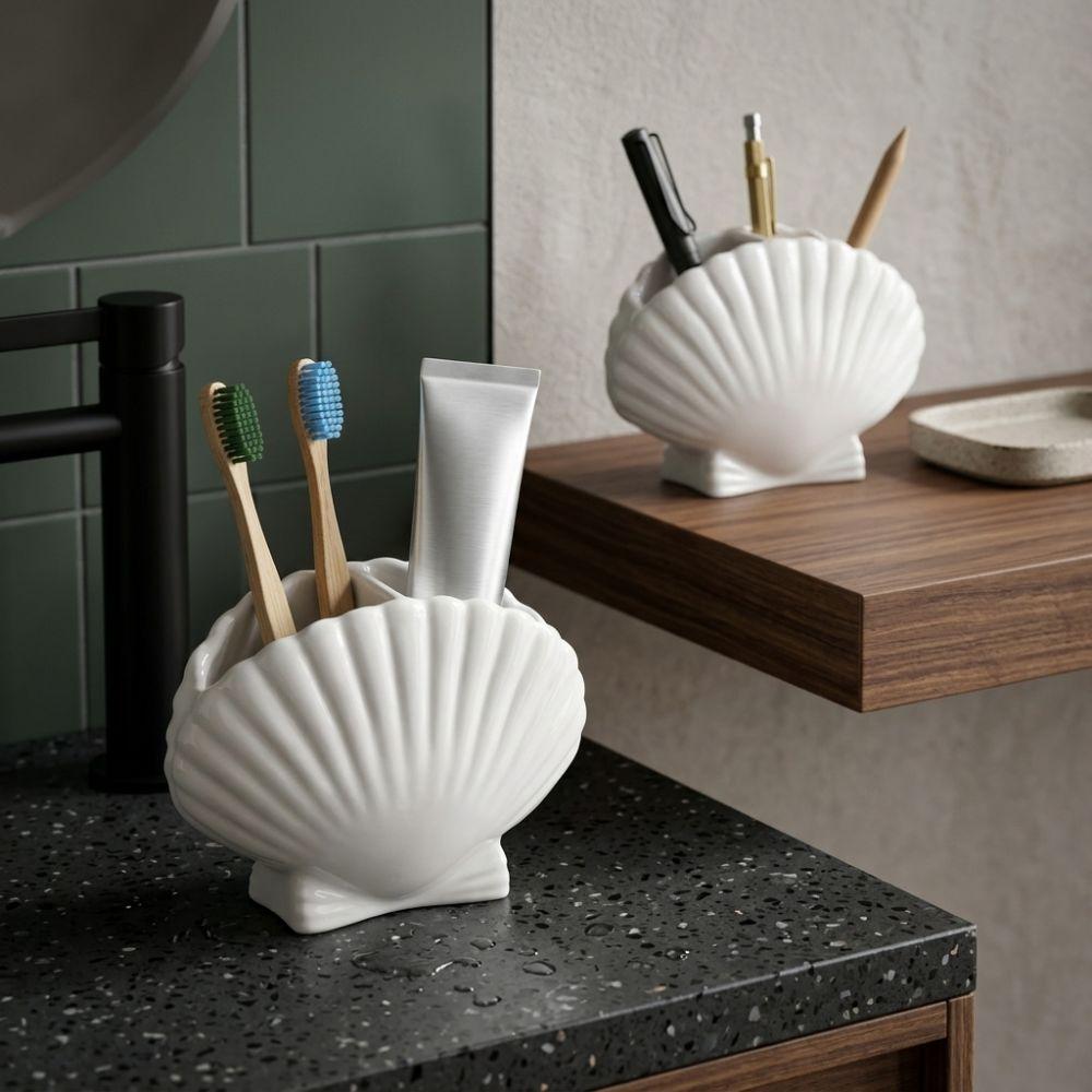 Aesthetic Shell Toothbrush Holder 3D Seashell Desktop Storage Box Bathroom Accessory