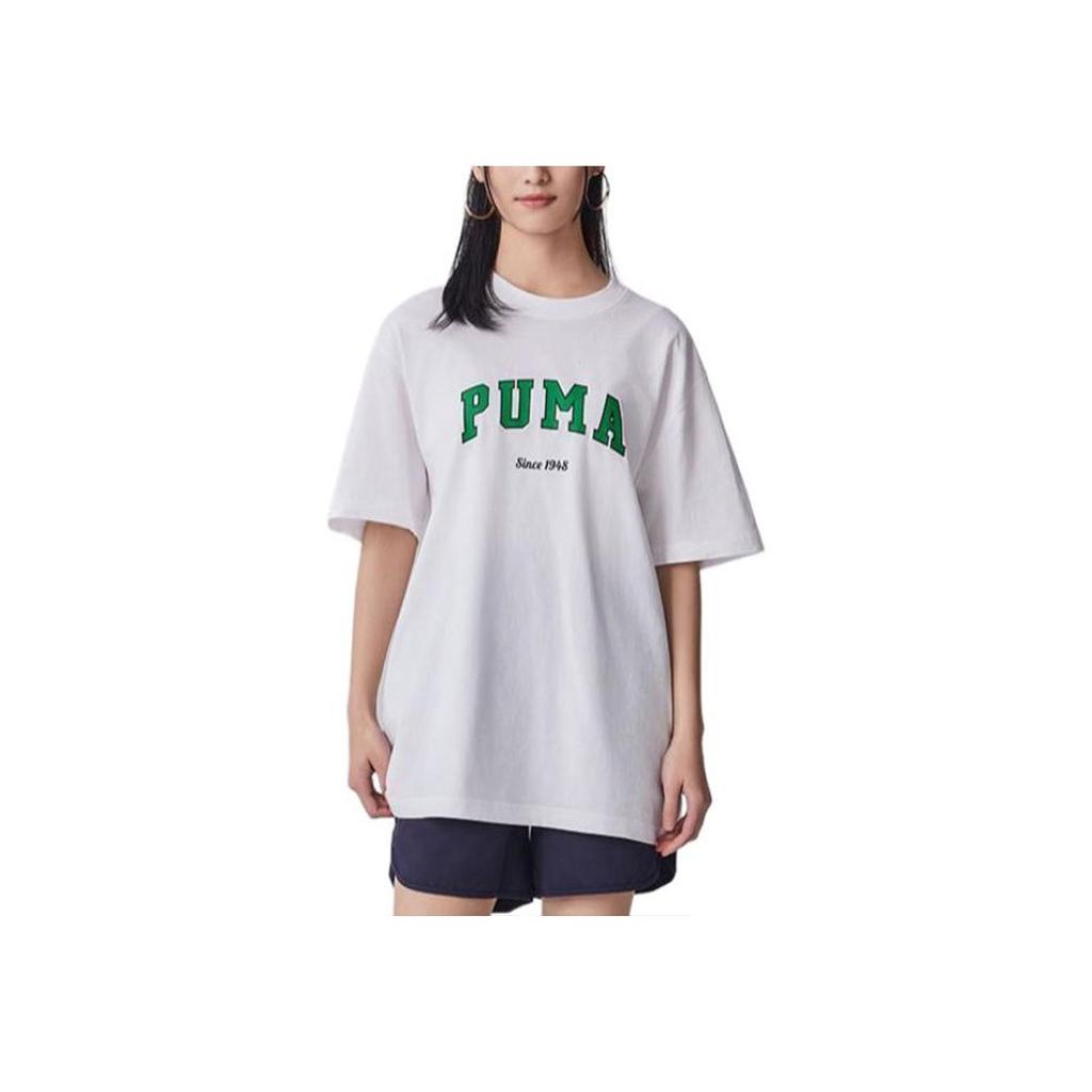 Puma Loose Letter Print Round Neck Pullover Short Sleeve T-Shirt Unisex Tops White 684366-02