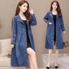 Women's Spring Autumn Korean Polo Collar Medium-length Denim Button Windbreaker Jacket