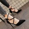 Новые римские сандалии с перекрестными ремешками, замшевая женская обувь на высоком каблуке, однотонные босоножки с пряжкой на остром каблуке, Zapatos De Mujer