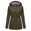 Womens Long Sleeve Hooded Raincoat Mid-Length Water-Resistant Windbreaker Striped Loose Fit Casual Office Wear