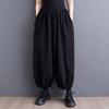 Черные хлопковые большие размеры, винтажные повседневные свободные летние широкие брюки с высокой талией, женские брюки