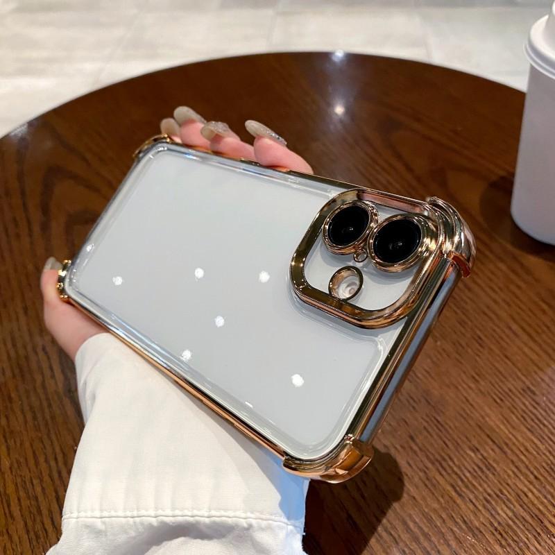 Подходит для iPhone16ProMax Гальванизированный Четырехугольный Противоударный Прозрачный Чехол для Мобильного Телефона Космический Чехол Apple 15 Жесткий Чехол Мягкий Бортик