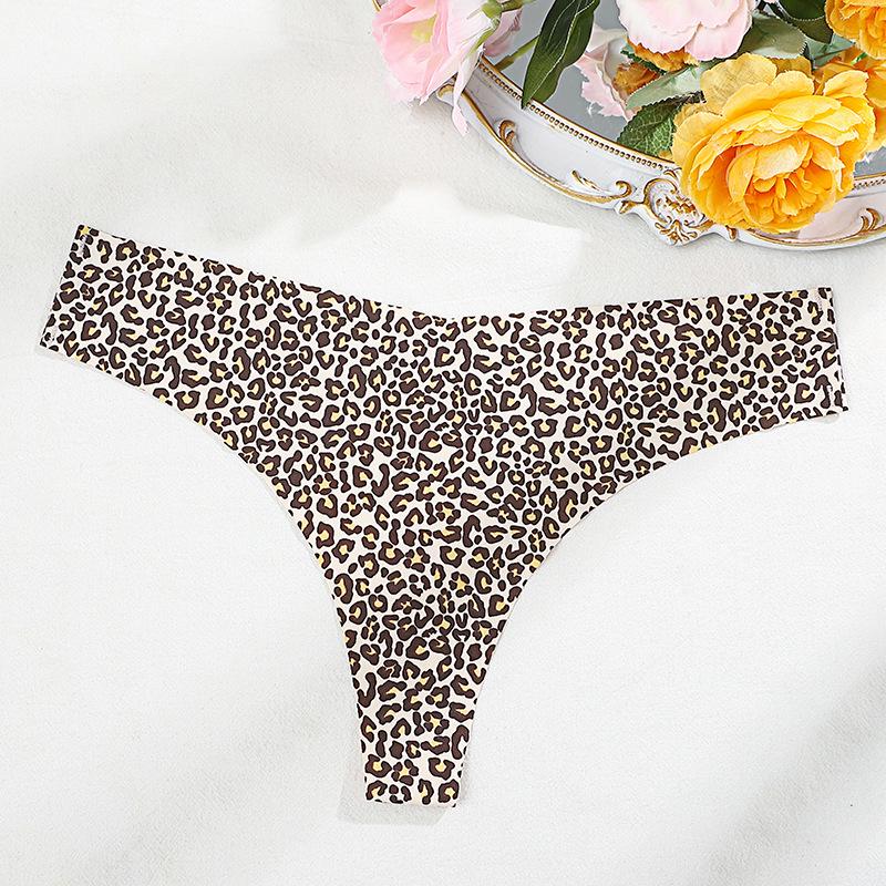 Сексуальные стринги большого размера с леопардовым принтом, низкая посадка, ледяной шелк, хлопковая ластовица - Европейский и американский стиль
