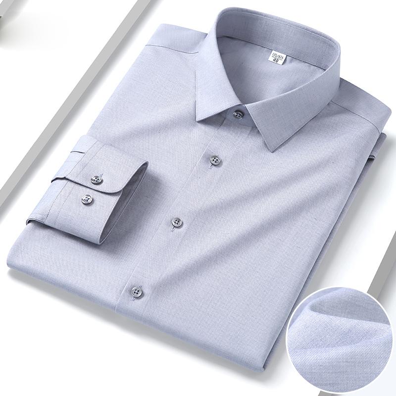 High Quality Modal Linen Business Mens Formal Shirts Long Sleeve Elastic Solid Comfortable Male Dress Shirt
