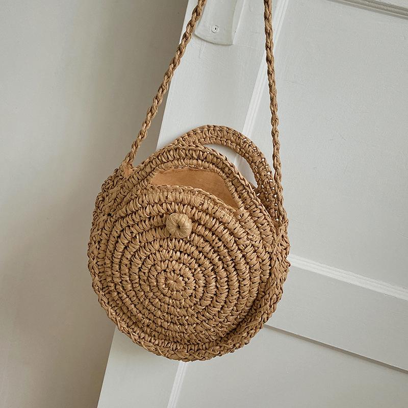 Повседневные соломенные сумки на ремне, маленькие круглые сумки через плечо, пляжные дорожные сумки, сумка-тоут