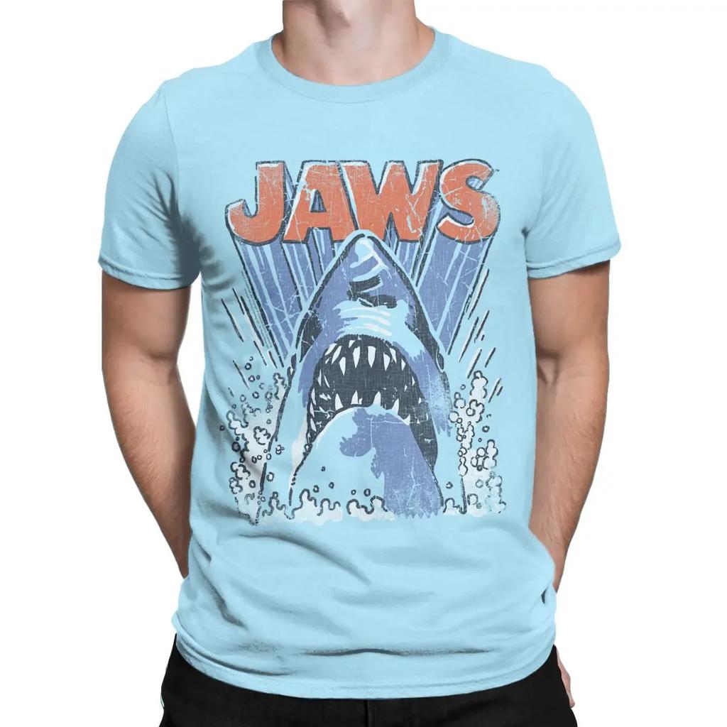 Vintage Jaws Comic Splash T-Shirt Men Round Collar 100% Cotton T Shirts Short Sleeve Tees Gift Idea Clothes