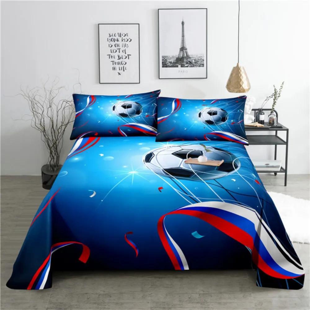 Комплект простыней для футбола Мультяшная цифровая печать Полиэстер Простыня и наволочка 2/3 шт. Постельное белье для мальчиков, подростков, детей