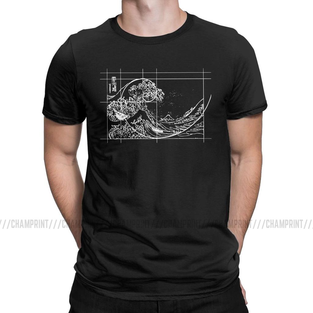 Hokusai Meets Fibonacci Sequence Golden Ratio Men S T Shirt Math Technical Geek Casual Tees Round