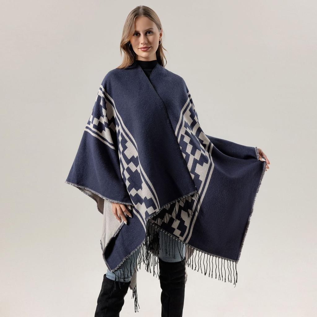 Versatile Travel Shawl, Cold-Proof And Warm In Spring And Autumn, With Thickened Fringed Split Cloak