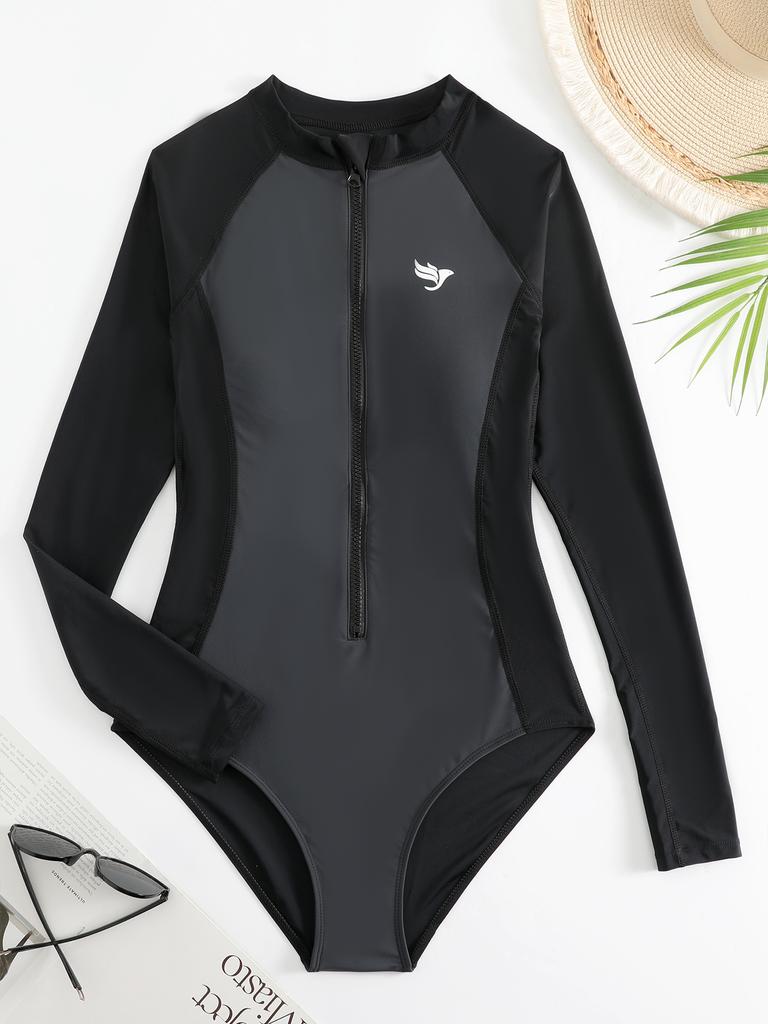 Женский купальник с длинным рукавом, костюм для серфинга, купальник на молнии, цельный купальник, бикини с принтом