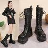 New Punk Style Thick Bottom Heightening Medium Tube Women's Boots Knight Boots Women