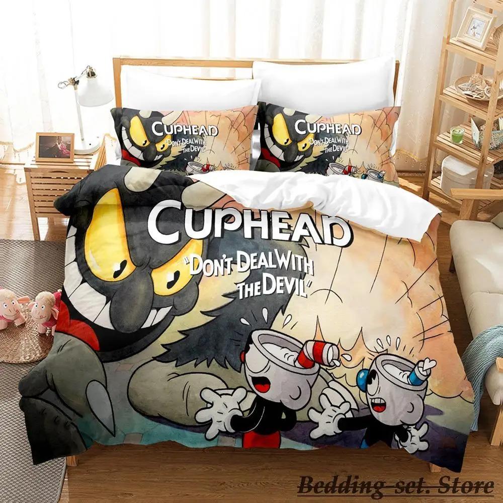 Милый постельный комплект Cuphead Mugman Односпальный Двуспальный Полный Queen King Размер Постельное белье Взрослый Детская спальня Пододеяльник Комплекты Аниме Игра Постельные принадлежности