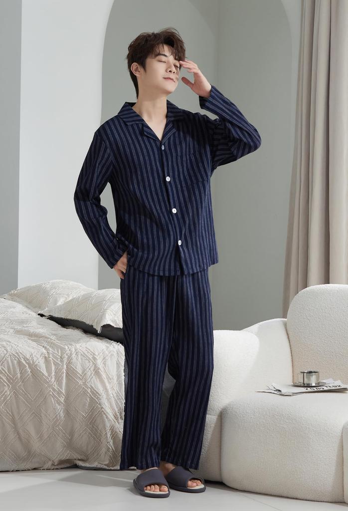 Пижама верх и низ Длинный перед Джинбей С быстросохнущим материалом Нежная к телу Свободного кроя Для размера XL [Вулканодон] Мужская, Домашняя одежда, Комплект, Удобная, 100%