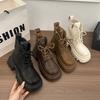Brown retro Maillard Martin boots women's 2025 spring and autumn new British style small height-increasing platform short boots