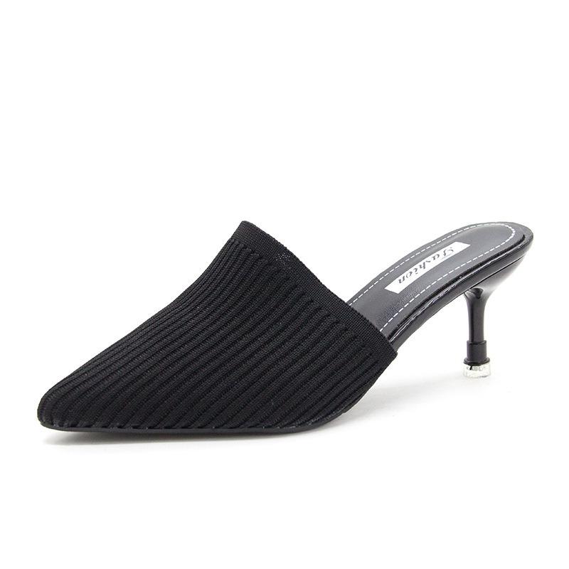 20 New Slippers Women's Fashion Woven Retro Half Slippers Pointed Head Bag Head High Heel Stiletto