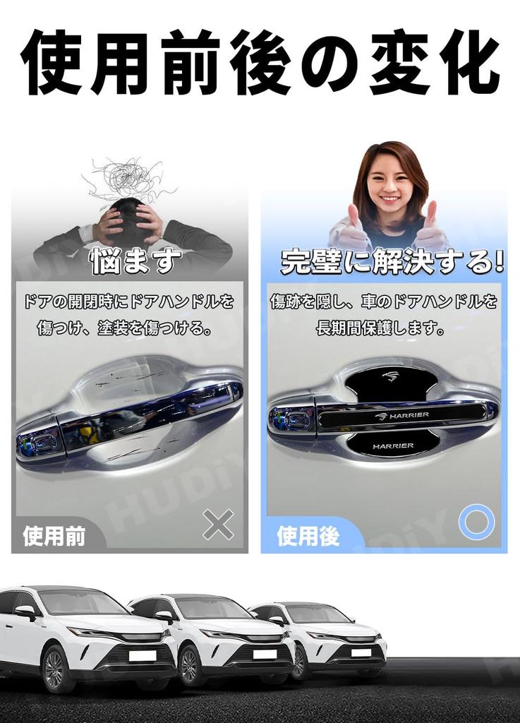 HUDIY Защита ручки двери, Совместима с Harrier 80 Series, Черная, Ручка двери, Серебристый логотип,