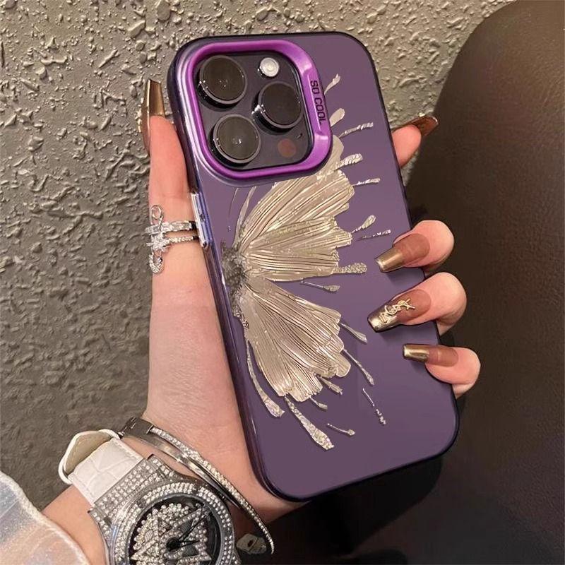 Silver Foil Butterfly iPhone Case for iPhone 16/14/13/12/SE/XR/XSmax/7/8 Plus - Soft Cover