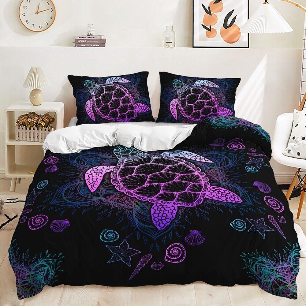 Sea Turtle Tropical Beach Bohemian Sea Animals Colorful Duvet Quilt Cover Set