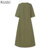 ZANZEA Women Casual O-neck Loose Summer Half Sleeve Dress