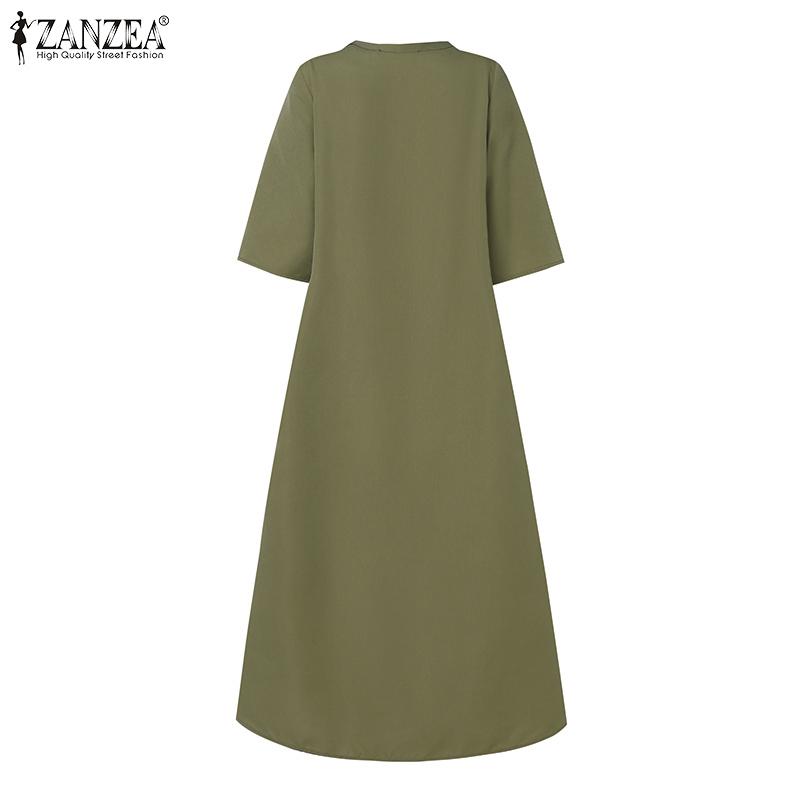 ZANZEA Women Casual O-neck Loose Summer Half Sleeve Dress