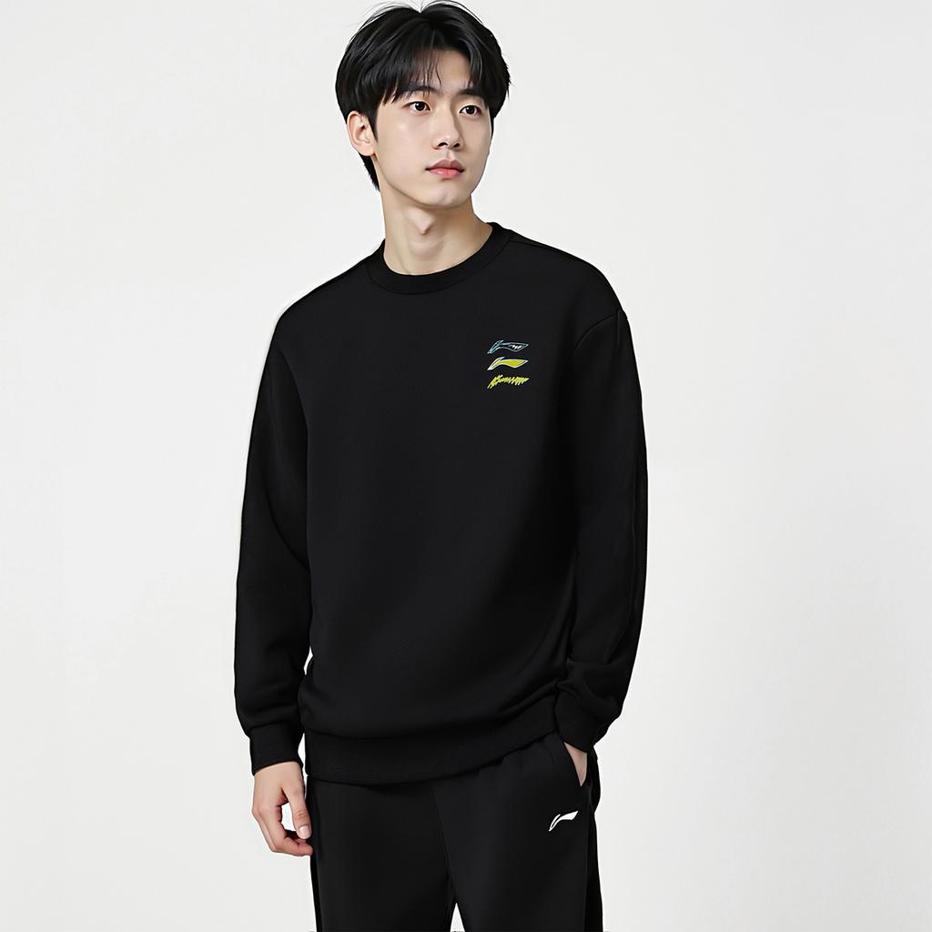 Li Ning Sweatshirts Unisex Black Crew Neck Thickened Regular AWDVH01-1