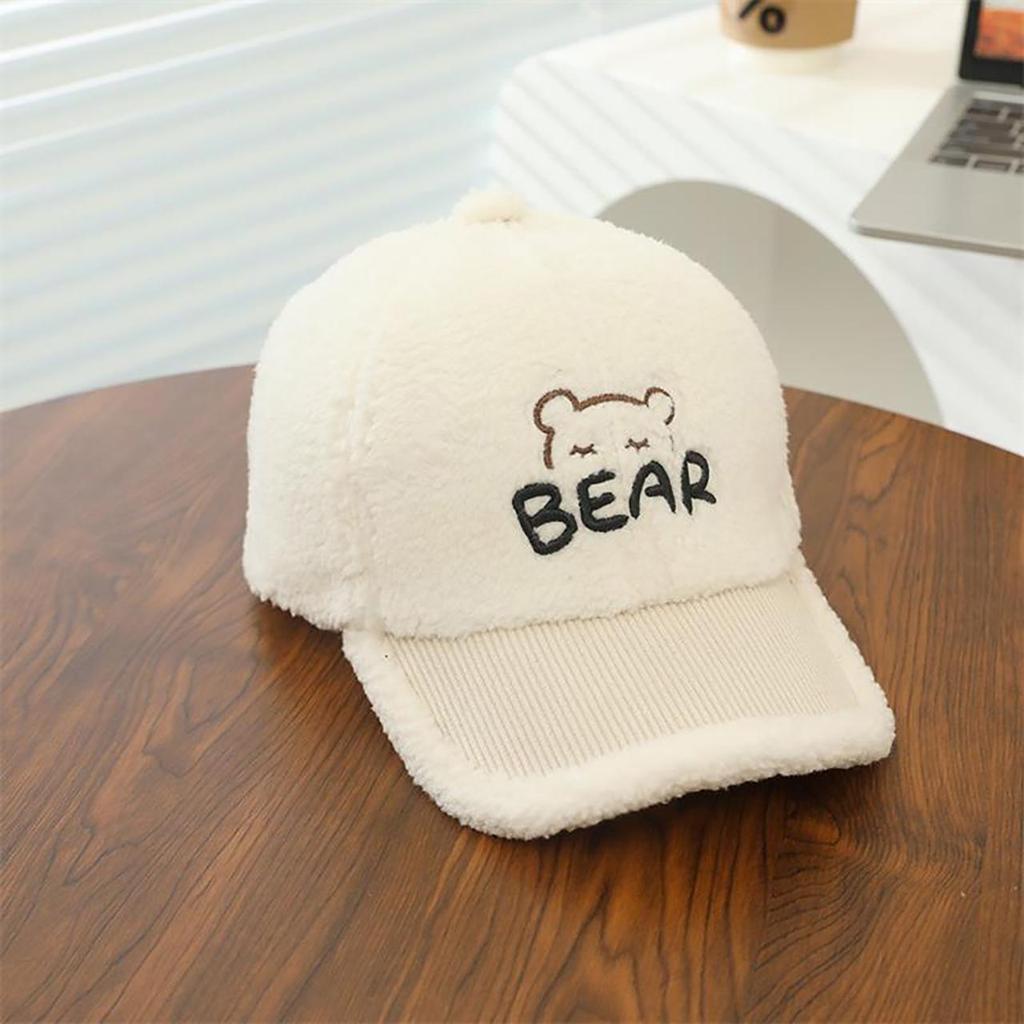 Милая детская бейсболка с вышивкой медведя, осенне-зимняя, из овечьей шерсти, для мальчиков и девочек, с козырьком-уткой, для детей, теплая кепка с козырьком